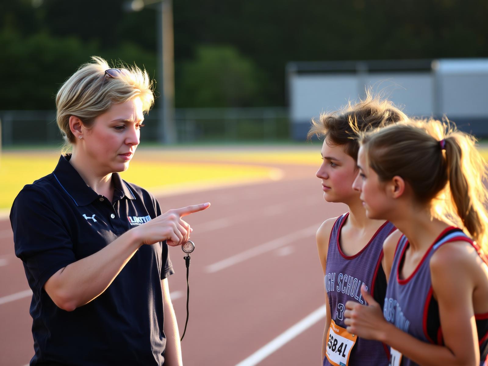 Head coach reviewing splits with athletes